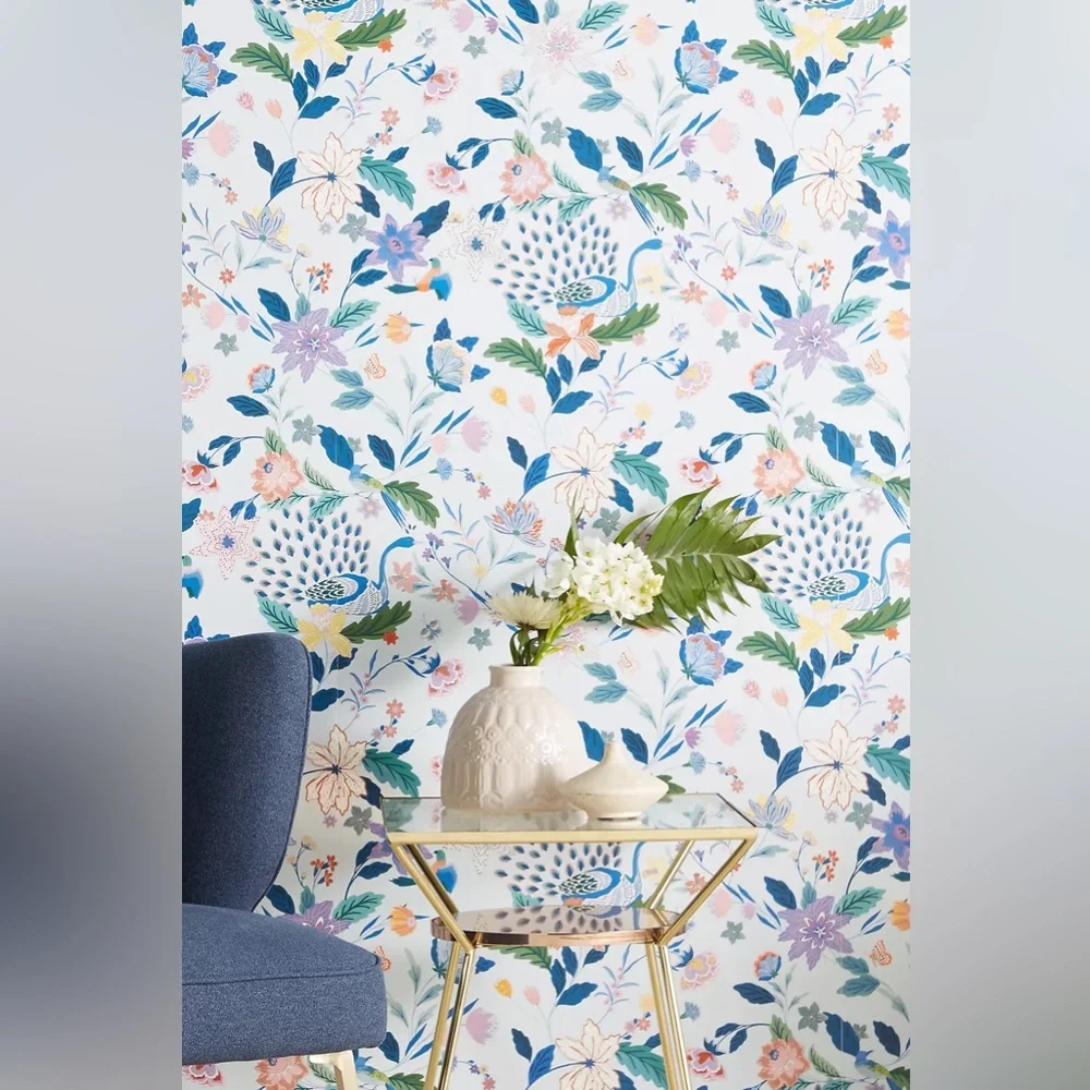 New Anthropologie Home Decor Sylvia Floral Peacock Wallpaper Wall Art Mural